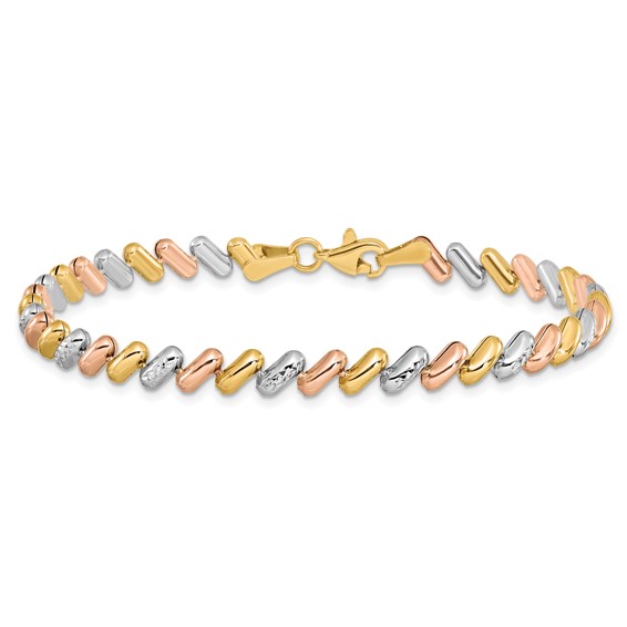Leslie's 10k Tri-color Polished and D/C Fancy Link Bracelet