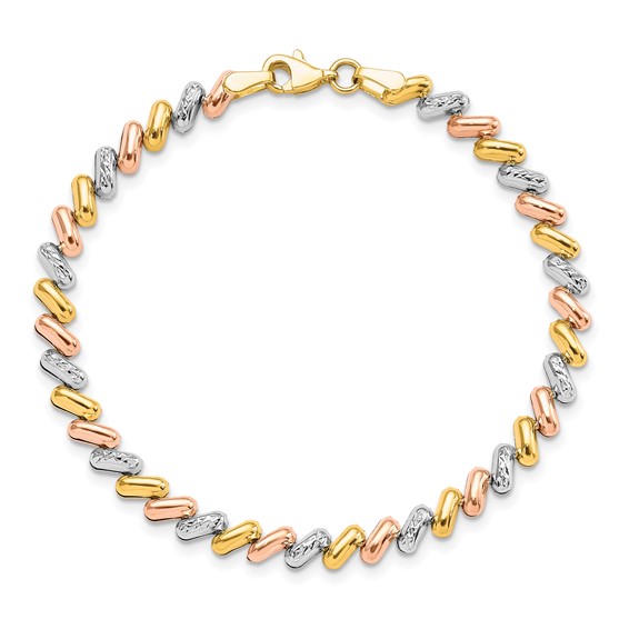 Leslie's 10k Tri-color Polished and D/C Fancy Link Bracelet
