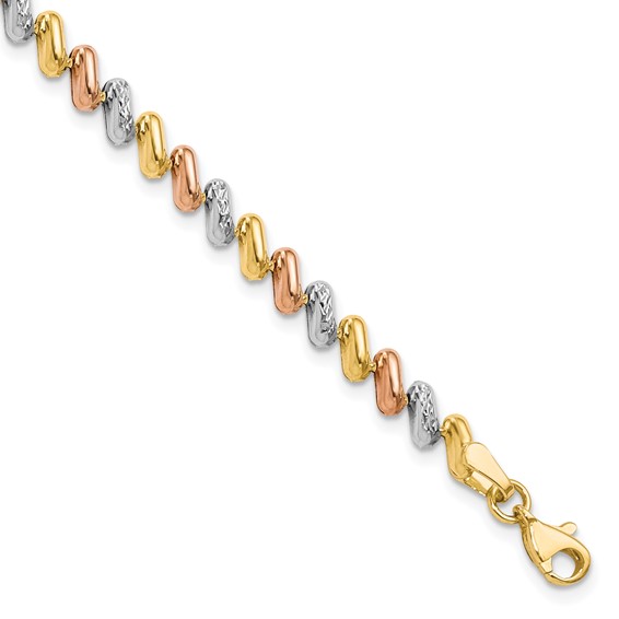 Leslie's 10k Tri-color Polished and D/C Fancy Link Bracelet