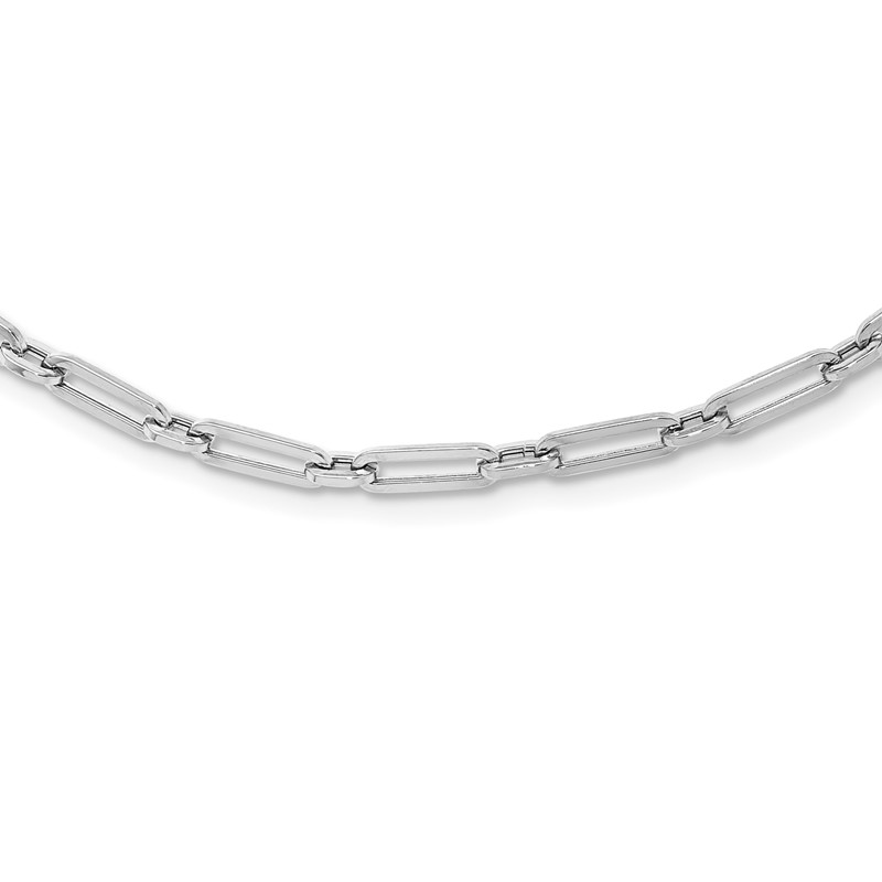 10K White Gold Polished Flat Oval Link Necklace