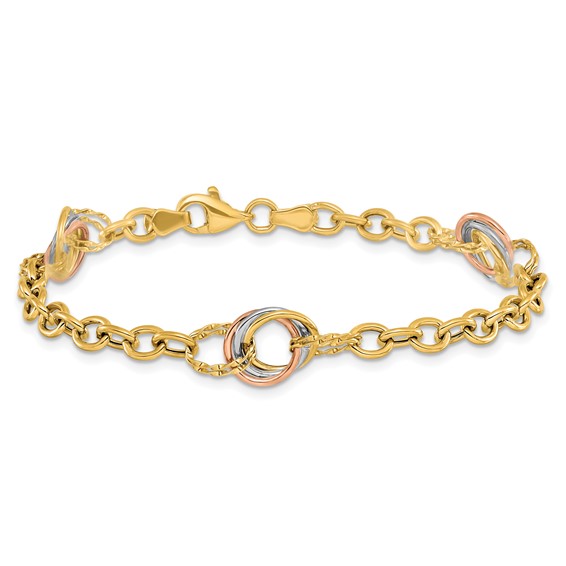 Leslie's 10K Tri-color Polished and Textured Fancy Link Bracelet