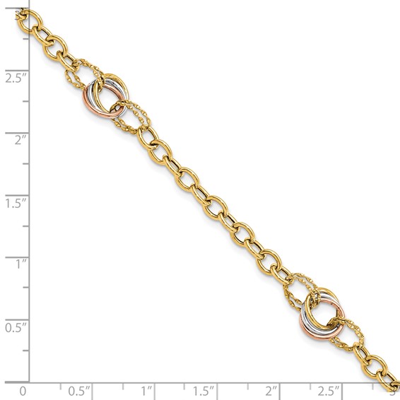Leslie's 10K Tri-color Polished and Textured Fancy Link Bracelet