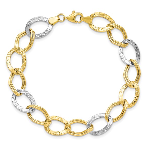 Leslie's 10K Two-tone Polished and Textured Link Bracelet