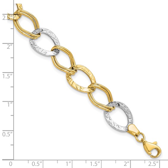 Leslie's 10K Two-tone Polished and Textured Link Bracelet