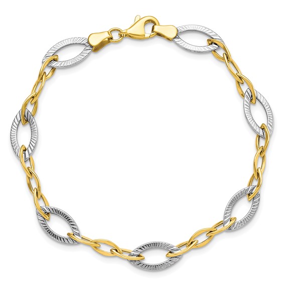 Leslie's 10K Two-tone Polished and Textured Link Bracelet