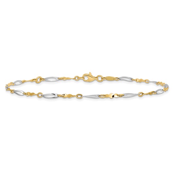 Leslie's 10K Two-tone Twisted Link 9 inch Plus 1 inch Extender - Total 10 inch Anklet