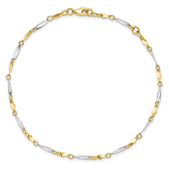 Leslie's 10K Two-tone Twisted Link 9 inch Plus 1 inch Extender - Total 10 inch Anklet