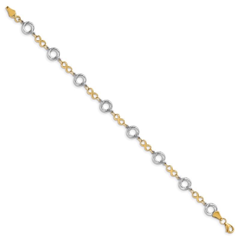 10K Two-tone Polished Textured Infinity Bracelet