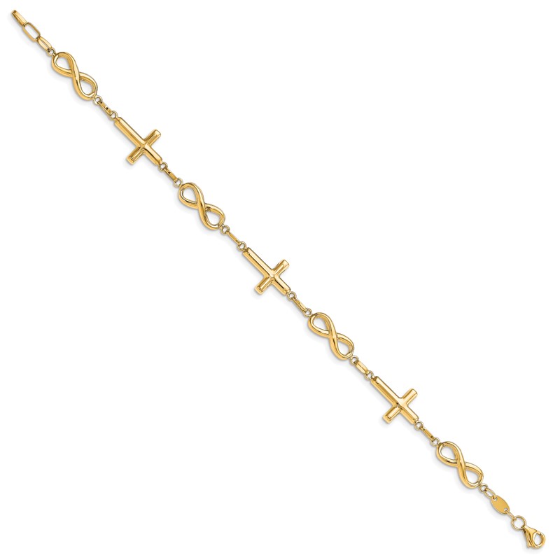 10K Polished Cross and Infinity Bracelet