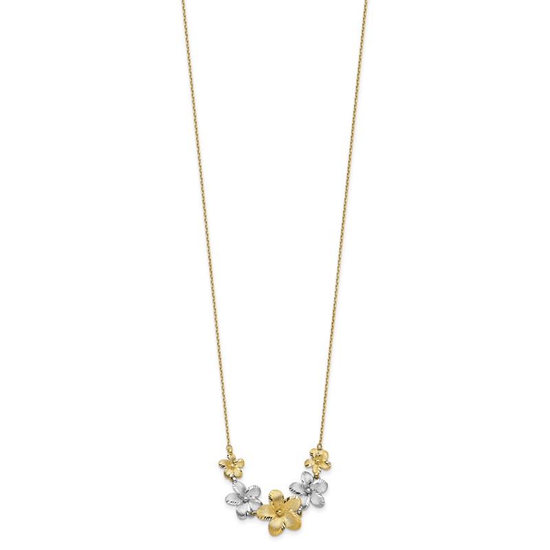 10K Two-tone Polished and Brushed D/C Flower Necklace