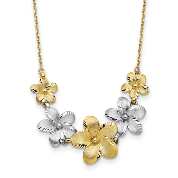 Leslie's 10K Two-tone Polished and Brushed D/C Flower Necklace