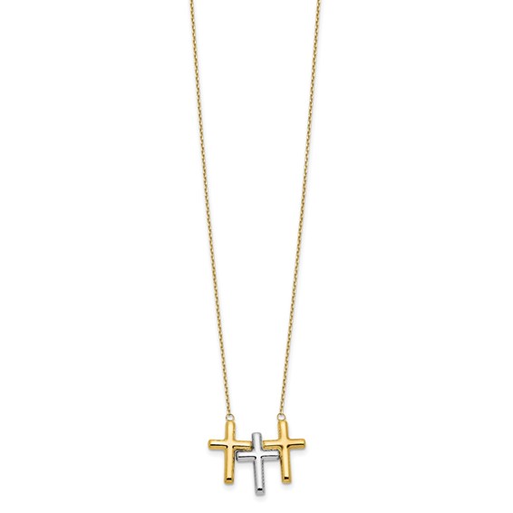 Leslie's 10K Two-tone Polished 3-Cross Necklace