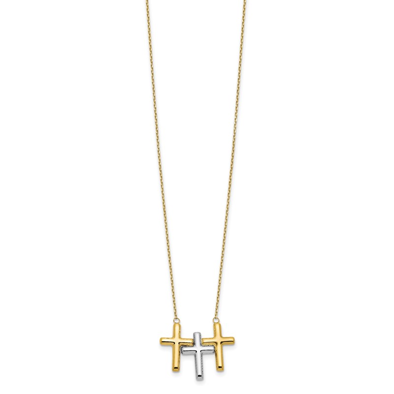 10K Two-tone Polished 3-Cross Necklace