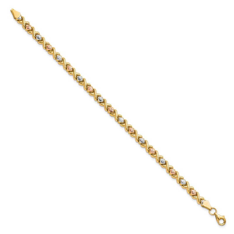 10k Tri-color Polished and D/C Bracelet