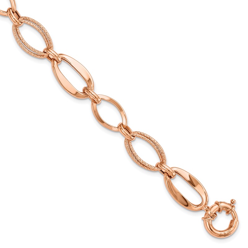 10k Rose Gold Polished and Textured Link Bracelet