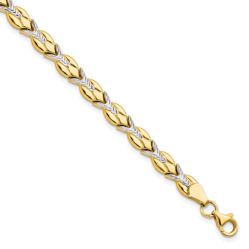 10k w/White Rhodium Polished/Diamond-cut Bracelet