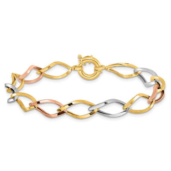 Leslie's 10k Tri-color Polished Link Bracelet