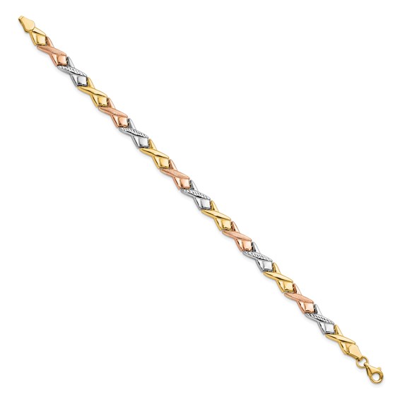 Leslie's 10k Tri-color Polished / Brushed and Diamond-cut  Bracelet