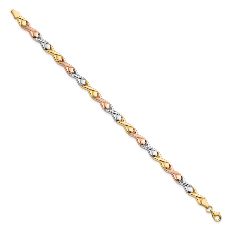 10k Tri-color Polished / Brushed and Diamond-cut  Bracelet