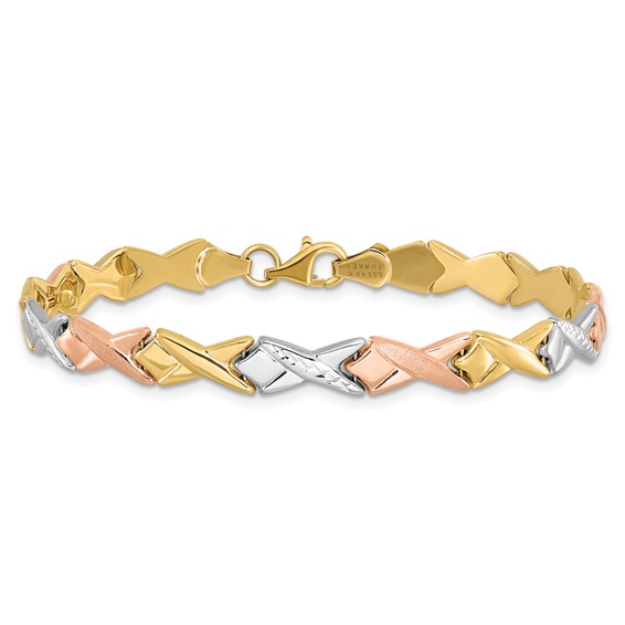 Leslie's 10k Tri-color Polished / Brushed and Diamond-cut  Bracelet