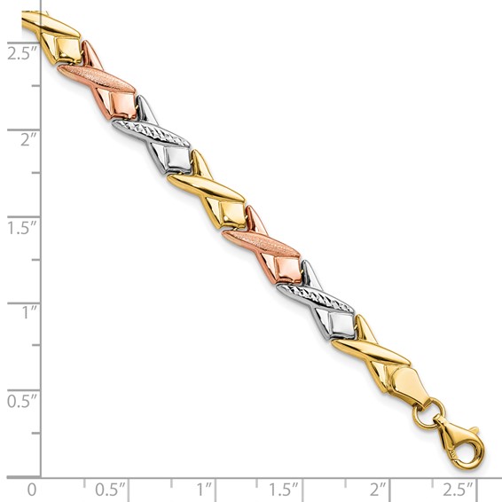 Leslie's 10k Tri-color Polished / Brushed and Diamond-cut  Bracelet
