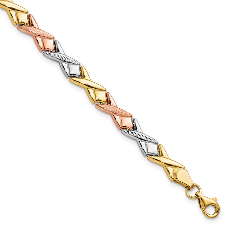 10k Tri-color Polished / Brushed and Diamond-cut  Bracelet