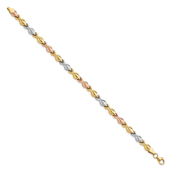Leslie's 10k Tri-color Polished and Brushed Link Bracelet