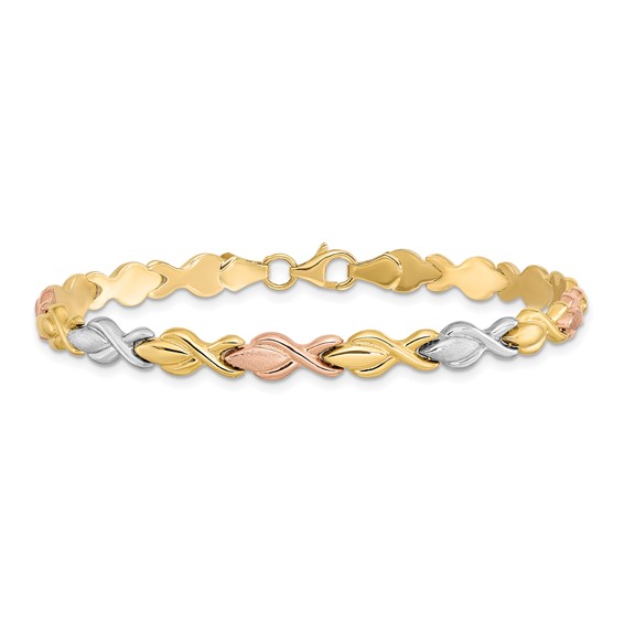 Leslie's 10k Tri-color Polished and Brushed Link Bracelet
