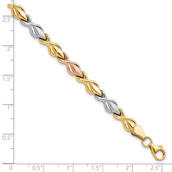 Leslie's 10k Tri-color Polished and Brushed Link Bracelet