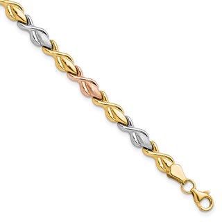 Leslie's 10k Tri-color Polished and Brushed Link Bracelet
