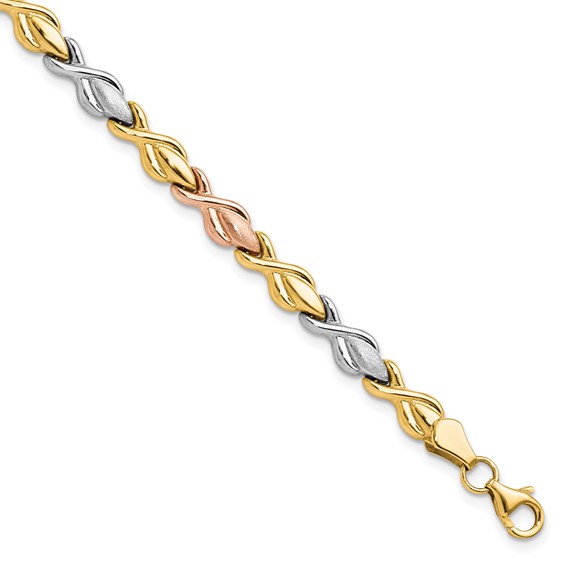 Leslie's 10k Tri-color Polished and Brushed Link Bracelet