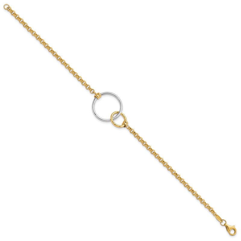 10k Two-tone Polished interlocking Circles Link Bracelet
