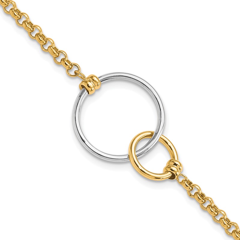 10k Two-tone Polished interlocking Circles Link Bracelet