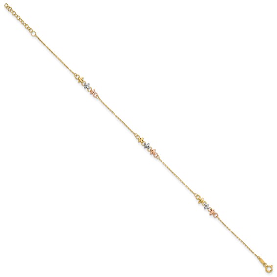 Leslie's 10K Two-tone with White Rhodium 3-Station 9 inch Plus 1 inch Extender - Total 10 inch Anklet