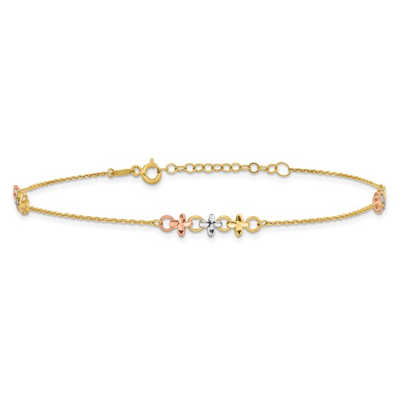 Leslie's 10K Two-tone with White Rhodium 3-Station 9 inch Plus 1 inch Extender - Total 10 inch Anklet