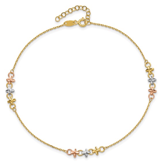 Leslie's 10K Two-tone with White Rhodium 3-Station 9 inch Plus 1 inch Extender - Total 10 inch Anklet