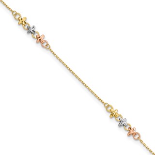 Leslie's 10K Two-tone with White Rhodium 3-Station 9 inch Plus 1 inch Extender - Total 10 inch Anklet