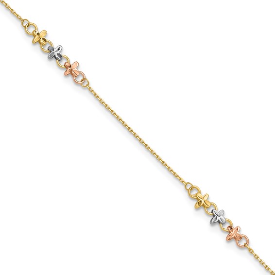 Leslie's 10K Two-tone with White Rhodium 3-Station 9 inch Plus 1 inch Extender - Total 10 inch Anklet