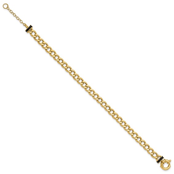 Leslie's 10K Polished with Black Enamel Flat Oval Link w/1in ext. Bracelet