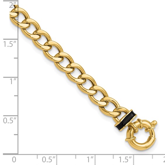 Leslie's 10K Polished with Black Enamel Flat Oval Link w/1in ext. Bracelet