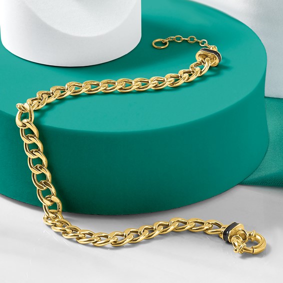 Leslie's 10K Polished with Black Enamel Flat Oval Link w/1in ext. Bracelet