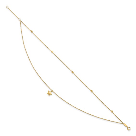 Leslie's 10K 2-Strand Star Dangle 9 inch Plus 2 inch Extender - Total 11 inch Anklet
