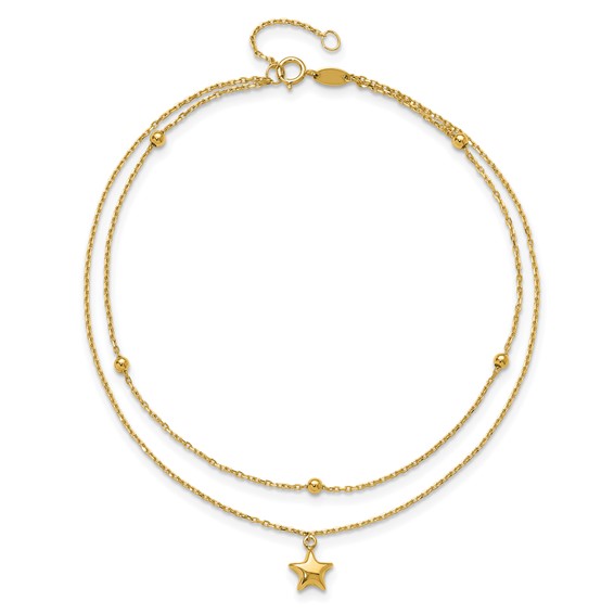 Leslie's 10K 2-Strand Star Dangle 9 inch Plus 2 inch Extender - Total 11 inch Anklet