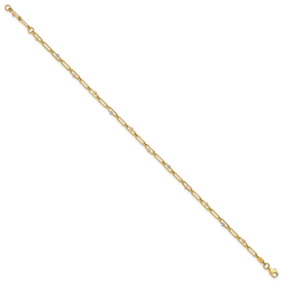 Leslie's 10K Tri-color Polished and Diamond-cut 10in Anklet