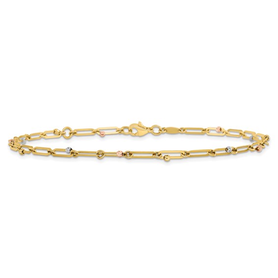 Leslie's 10K Tri-color Polished and Diamond-cut 10in Anklet