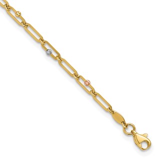 Leslie's 10K Tri-color Polished and Diamond-cut 10in Anklet