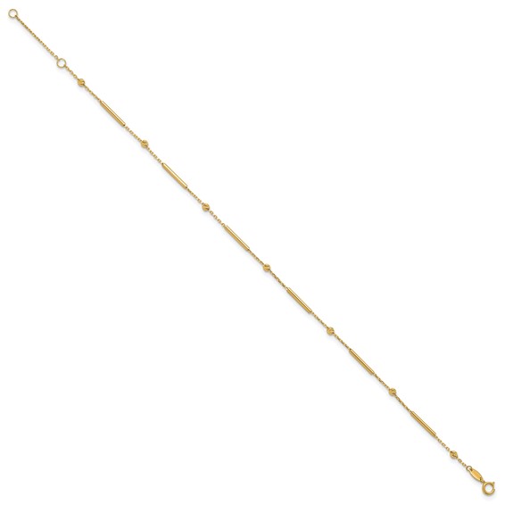 Leslie's 10K Bar and Diamond-cut Bead 9 inch Plus 1 inch Extender - Total 10 inch Anklet