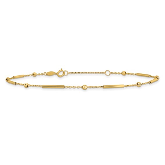 Leslie's 10K Bar and Diamond-cut Bead 9 inch Plus 1 inch Extender - Total 10 inch Anklet