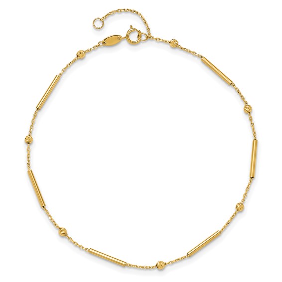 Leslie's 10K Bar and Diamond-cut Bead 9 inch Plus 1 inch Extender - Total 10 inch Anklet