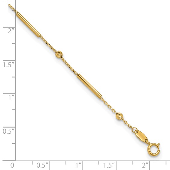 Leslie's 10K Bar and Diamond-cut Bead 9 inch Plus 1 inch Extender - Total 10 inch Anklet